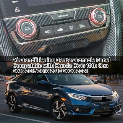 Car Central Console air Conditioning Panel Frame Compatible with Honda Civic Accessories 10th Gen 2016 2017 2018 2019 2020 2021 ABS Carbon Fiber Style Interior - color: Air Conditioning Panel Frame