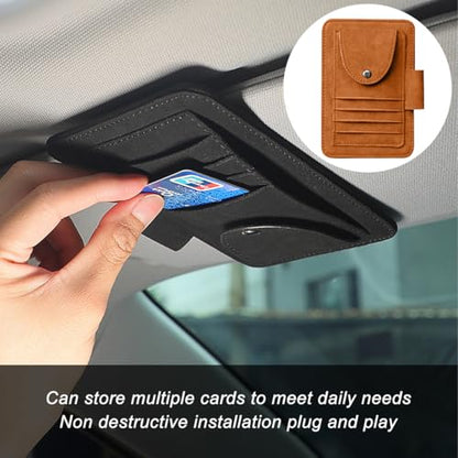 Mandark Car Sun Visor Organizer, Small Leather Vehicle Sunglass Clip Holder for Card License Registration Document Pen, Multifunctional Automotive Sunvisor Storage Pocket, Universal Fit (Orange)