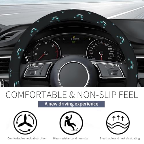 Steering Wheel Covers for Car, Truck, and SUV, Cute Non-Slip Breathable Elastic Steering Wheel, Car Accessories, Universal 15 Inch Leather Cover for Men Women Neon Cat - color: Neon Cat