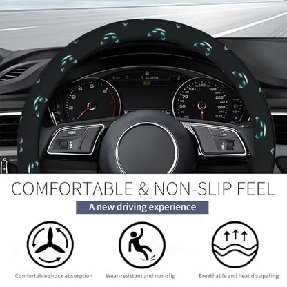 Steering Wheel Covers for Car, Truck, and SUV, Cute Non-Slip Breathable Elastic Steering Wheel, Car Accessories, Universal 15 Inch Leather Cover for Men Women Neon Cat - color: Neon Cat