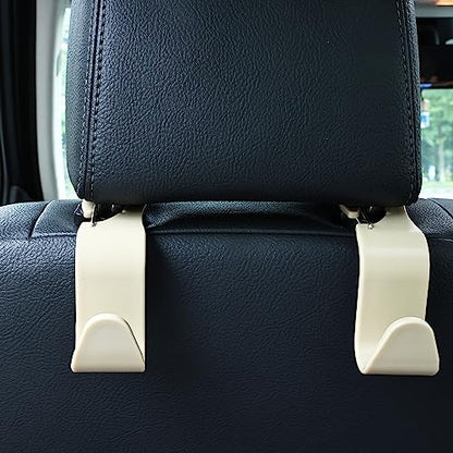 Car Seat Headrest Hooks, Car Organizer Hanger Storage Hooks for Handbags Purses Groceries Backpack Coat 4 Pack (Beige) - color: Beige