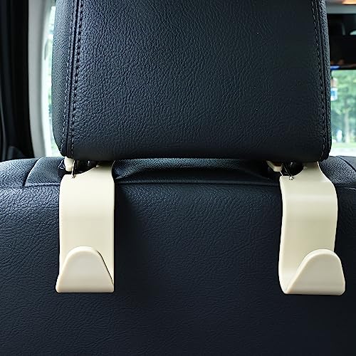 Car Seat Headrest Hooks, Car Organizer Hanger Storage Hooks for Handbags Purses Groceries Backpack Coat 4 Pack (Beige) - color: Beige