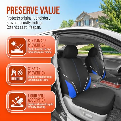 Mandark Car Seat Cover Full Set, Beathable Waterproof Heavy-Duty Vehicle Front and Rear Split Bench Seat Covers, Auto Interior Chair Protector, Universal for SUV Automobile Truck (Blue) - color: Blue