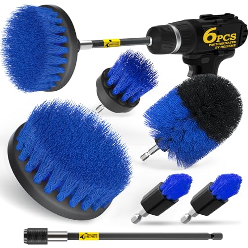 Holikme 6Pack Drill Brush Power Scrubber Cleaning Brush Extended Long Attachment Set All Purpose Drill Scrub Brushes Kit for Grout, Floor, Tub, Shower, Tile, Bathroom，Scrub Brush Blue - color: Blue