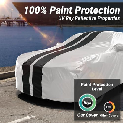 iCarCover Premium Plus Car Cover Waterproof All Weather Rain Snow UV Sun Protection, Mustang, Camaro, 4-Series, 4 Series, M4, Supra, Thunderbird, Size C10 (See Size Chart), Stripe - Light Gray/Black - color: Sedan & Coupe - Light Gray/Black, size: C10 for