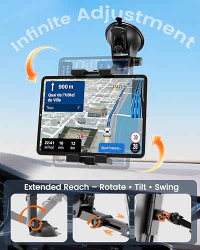 OHLPRO Tablet Holder for Car Dashboard & Windshield, Long Arm Suction Cup Tablet Mount Fits 5-17" iPad Pro/Air/Mini, Stable iPad Car Mount for Truck/SUV/Semi, Ideal Tech Gift for Drivers & Traveler - size: for 5-17'' Device