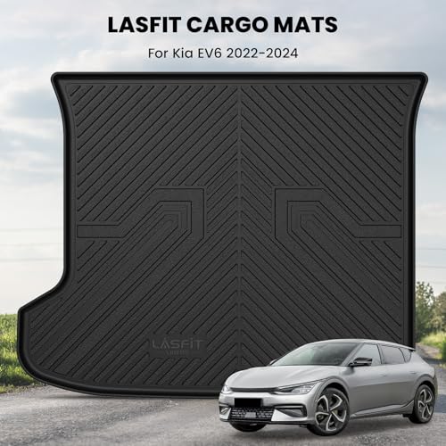 LASFIT Cargo Mat for Kia EV6 2024 2023 2022, All Weather TPE Custom Fit Easy Clean Car Trunk Mat for Kia EV6 2022-2024 Cargo Liner, Black - size: 3)For Kia EV6 | 2022-2024 | Cargo