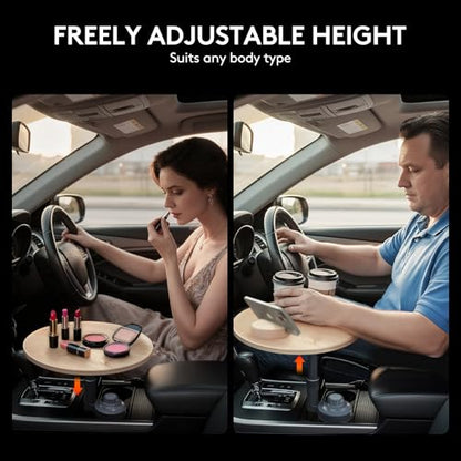 Car Desk for Laptop & Car Table Tray, Height-Adjustable 360° Rotating Wood Car Laptop Mount, Cup Holder Table, Steering Wheel Tray, Compatible with Tesla & Most Vehicles - color: Ash