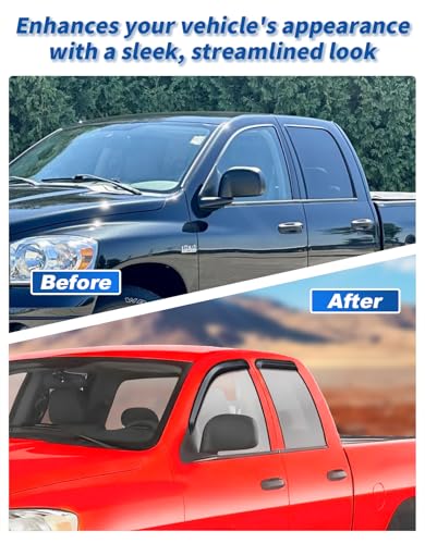 Tape-on Rain Guards Fit for Dodge Ram 1500 Quad Cab 2002-2008&Ram 2500/3500 2003-2009 Extended Cab Window Rain Guard Extra-Thick Deflectors Truck Window Vent Visors Shades Car Accessories - size: 2002-2008 Ram 1500 Quad Cab&2003-2009 2500/3500