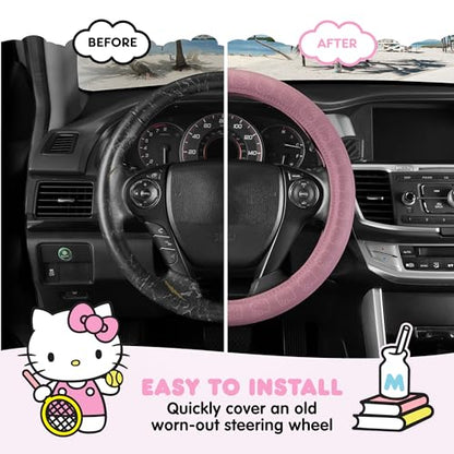 Sanrio Hello Kitty Car Trunk Organizer & Steering Wheel Cover Set – Cute, Non-Slip, Soft Grip Car Accessories for Women – Collapsible Storage Bin for Groceries, Tools & Travel – 12.5"L x 12.5"W x 9"H - style: Set Hello Kitty