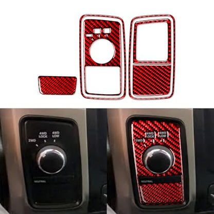 Compatible with Dodge Ram 1500/2500/3500 2013 2014 2015 4WD Four-Wheel Drive Decoration Trim Red Carbon Fiber Grain Red (Kit-A 6Pcs) - color: Red 10