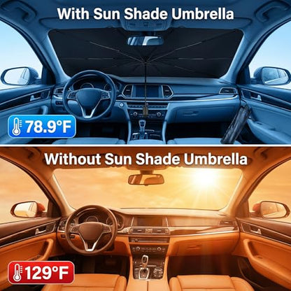 Upgraded Car Windshield Sun Shade Umbrella, Car Shade Front Windshield Sun Shade, Foldable Umbrella for Block UV Rays & Sun Heat Protection, 57"X31" - color: Red