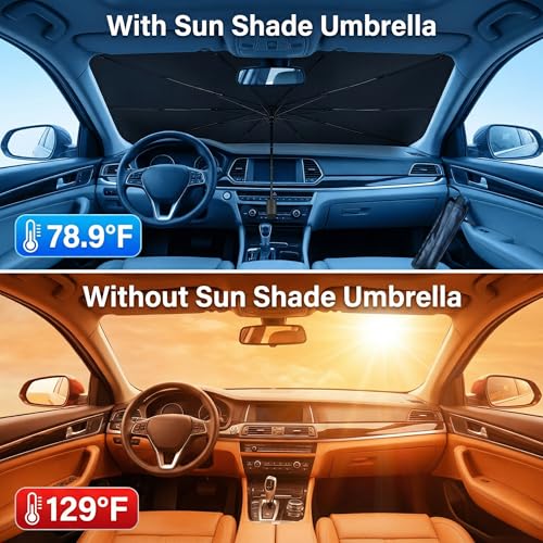 Upgraded Car Windshield Sun Shade Umbrella, Car Shade Front Windshield Sun Shade, Foldable Umbrella for Block UV Rays & Sun Heat Protection, 57"X31" - color: Grey