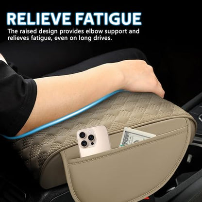wuyaoyao Car Center Console Cover, 12.2"×8.27"×1.97" Leather Center Console Protector, Auto Armrest Pad with 2 Storage Pocket, Universal Armrest Cover Cushion for Most Cars, Trucks, SUVs (Beige) - color: Beige