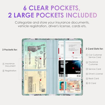 Car Registration and Insurance Holder，Colour Patterns Men Women Car License Document Registration and Insurance Card Holder - color: Green Flower