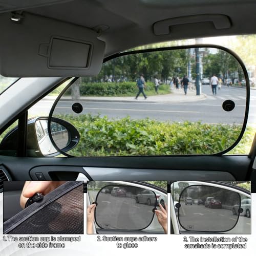 5PCS Set Car Window Shade, Car Sun Shade Side Window, Sunshine Glare & UV Rays Protection Sunshade with Suction Cup, Auto Sun Blocker Screen Accessories for All Season (2PCS/Side with Hole) - color: 2PCS/Side With Hole