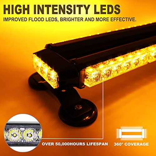 14.5'' 30 LED Emergency Strobe Rooftop Flashing Light Bar, Double Side Hazard Warning Beacon Safety Lights w/Magnetic for Tow Vehicles Firefighter Cars Trucks Traffic Security,White & Blue - color: White & Blue, size: 14.5''