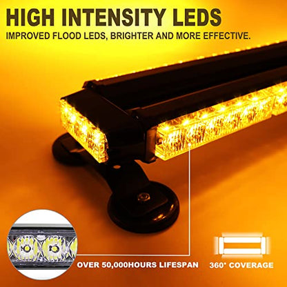 14.5'' 32 LED Emergency Strobe Rooftop Flashing Light Bar, Double Side Hazard Warning Beacon Safety Lights w/Magnetic for Tow Vehicles Firefighter Cars Trucks Traffic Security,Red & Blue - color: Red & Blue, size: 14.5''