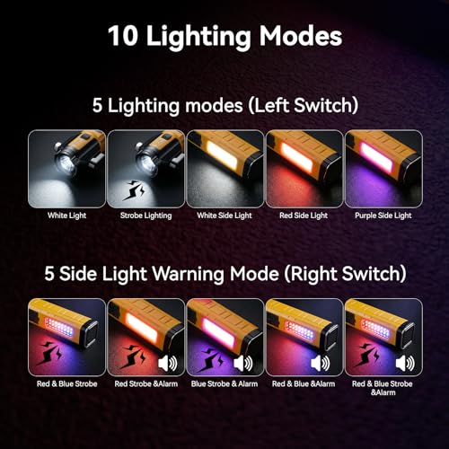 Solar Flashlights for Car Emergency Flashlight, Multi-Functional Escape Tool with Window Breaker Seatbelt Cutter Alarm Buzzer, Zoomable Spotlight for Roadside Assistance, Camping, Survival Black-2P - color: Black-2P