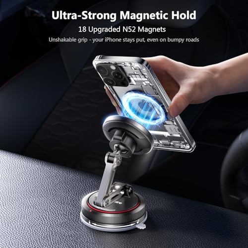 SYNCWIRE for MagSafe Car Mount [3-Axis] Nano Adhesive Gel + Strong Suction Cup Magnetic Phone Holder for Dashboard & Windshield, 360° Adjustable for iPhone 17 16 15 14 13 12, Samsung, Matte Black - style: 3-Axis | Black