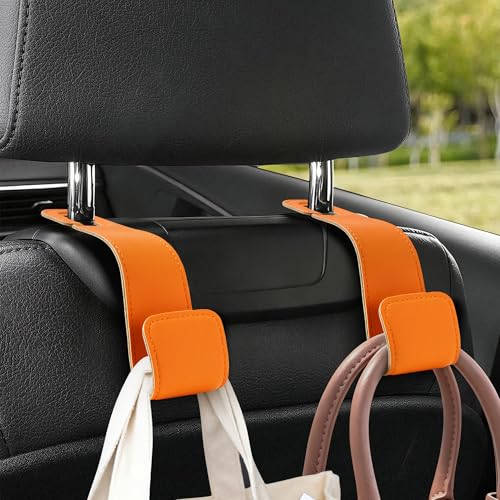 Leather Car Purse Hooks with Larger Strap Holder Purse Hook Purse Holder for car car seat Back Hooks Automotive seat Back Organizer headrest Hooks for Bags and Purse (Orange, 2pcs) - color: Orange