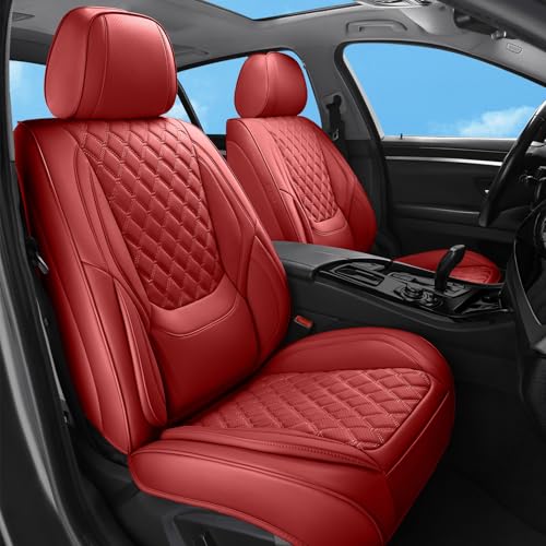 Car Seat Covers Full Set Red, Luxury Faux Leather Waterproof Non-Slip Women Seat Protector Universal Fit for Most Cars SUVs Trucks Pick-ups,Car Interior Accessories (Red-Full Set) - color: Red-Full Set