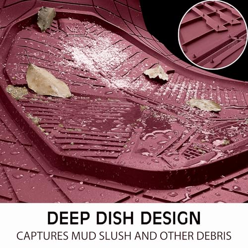 CAR PASS Heavy Duty Rubber Car Mats with Cargo Liner, Deep-Dish Car Floor Mats and Trunk Mat All Weather, Universal Trim-to-Fit for SUVs Trucks Sedans, Waterproof Anti-Slip, Trimmable V12 Burgundy - color: Red Full Set
