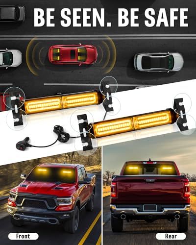 HLauto 1002L Emergency Strobe Traffic Advisor Light Bar: 40LED Dash Safety Warning Flashing Front/Rear Windshield Visor Light for Construction Vehicle, Trucks (2x10.7inch, Amber) - color: #02 Amber