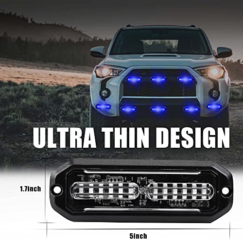 WINECO 8pcs 12 LED Surface Mount Strobe Lights, Firefighter Blue Grill Grille Emergency Warning Flashing Cop Lights Police Light Assemblies for Trucks Vehicles - color: Blue