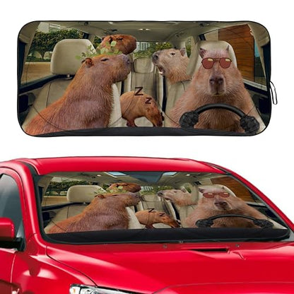 Funny Capybara Windshield Sunshade for Car SUV Truck Foldable Uv Ray Reflector Front Window Sun Shade Visor Shield Cover -59" X 31" - color: Capybara