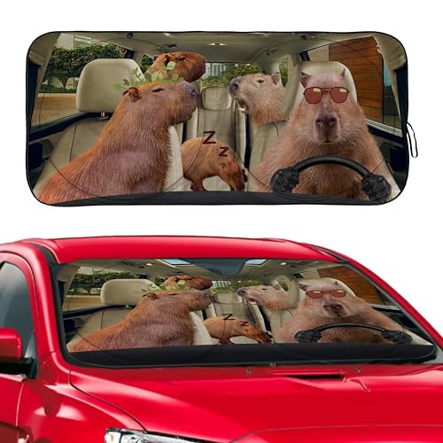 Funny Capybara Windshield Sunshade for Car SUV Truck Foldable Uv Ray Reflector Front Window Sun Shade Visor Shield Cover -59" X 31" - color: Capybara