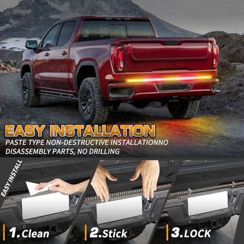 XRIDONSEN 60 inch Amber Red Truck Tailgate Strobe Lights Strip 360 LED Tail Light Bar Flashing Warning Hazard Safety Rear Emergency Lights for Tow Plow Trucks Construction Vehicles Pickup Trailer - color: Amber/Red