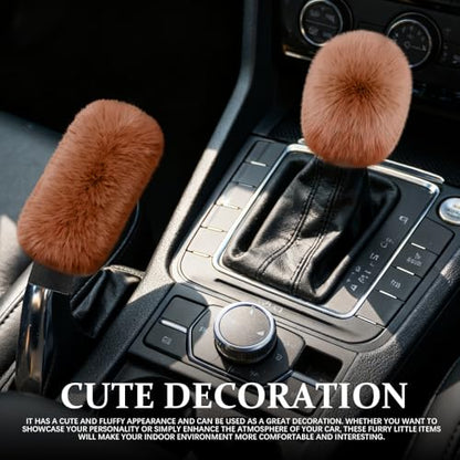 2PCS Plush Car Gear Shift Knob Cover & Handbrake Cover, Shift Knob Protector, Soft Fluffy Gear Handbrake Protective Sleeves, Shifter Lever Brake Handle Warm Plush Set for Cars (Yellow) - color: Yellow