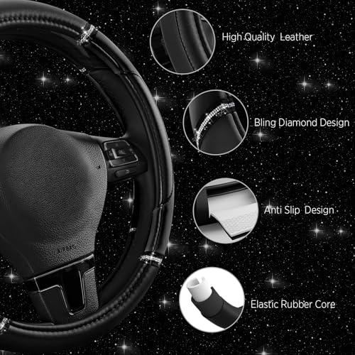 Road Comforts Leather Steering Wheel Cover - Made with PVC Leather - Anti-Slip, Universal Fit 14 1/2 inches to 15 inches - Black - color: Black