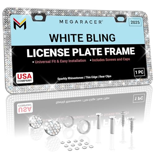 Dazzling Bling License Plate Frame for Women - 1 Piece, 800 Premium Rhinestones, Rust-Free Stainless Steel, Street Legal Slim Design, Sparkly Diamond Car Tag Holder with Glitter Crystal Screw Caps - color: Clear, size: 1 Piece