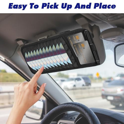 Car CD Holder DVD Vehicle Visor Storage Organizer Black Large Capacity CD Visor Case with 12 DVD Storage Sleeves, 1 Mesh Pocket, 1 Pen Loop & Elastic Strap