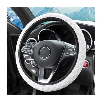 zipelo Elastic Stretch Steering Wheel Cover, Microfiber Breathable Ice Silk, Universal 15 Inch Anti-Slip Car Steering Wheel Protector, Warm in Winter and Cool in Summer, for Men and Women (White) - color: White