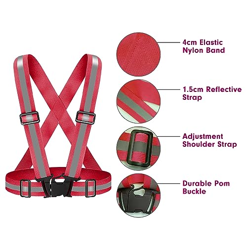 High Visibility Reflective Vest Safety Vest Running Reflective Gear Adjustable Reflective Vest for Walking,Jogging,Hiking,Night Cycling - color: Red