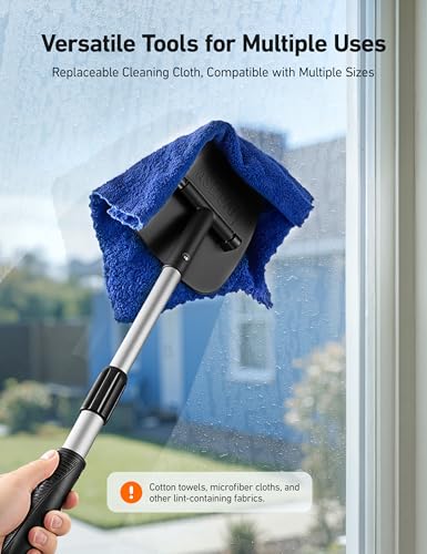 AstroAI Windshield Cleaner Tool, Car Window Cleaner with 4 Upgraded Microfiber Pads, 1 Spray Bottle, 180° Rotatable and Extendable Handle, Effortless Installation - style: with 4 Velcro Pads