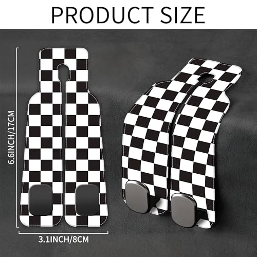 Car Headrest Purse Hanger Black and White Checkered 1 Pack Bag Purse Holder for Car Premium Leather Double Metal Hook for Handbags, Grocery Bags and Phones - color: Black and white checkered