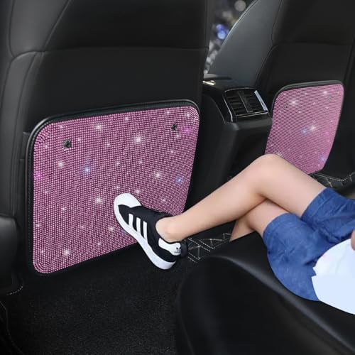 Luster Crystal Car Seat Back Protectors Automobile Kick Mats with Sparkling Rhinestones, Bling Bling Diamond Auto Seat Back Kick Protectors Interior Accessories Universal Fit Pink 2Pcs - color: Pink 2 Pcs