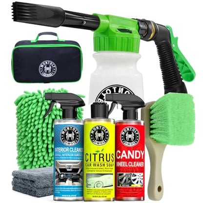 Wontolf CWK188 Car Wash Kit with Foam Gun, Car Wash Soap, Interior Detailer Cleaner, Wheel Cleaner, Car Care Cleaning Detailing Kit for Cars Trucks RVs SUVs Motorcycles (Works w/Garden Hose), 10 Items - size: 1.6 Fl Oz (Pack of 10)