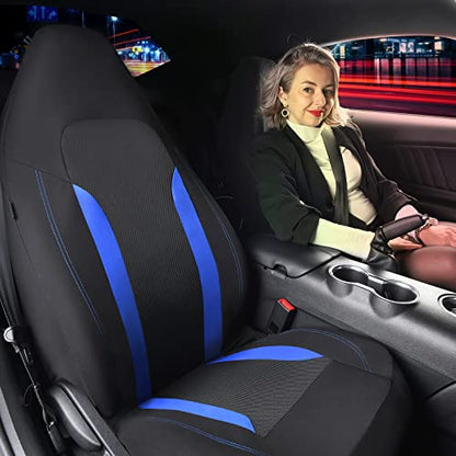 CAR PASS Bucket Car Seat Cover, Breathable 3D Air Mesh-100% Sporty Fabric Front Seats, Airbag Compatible, Universal Fit Auto SUV Truck Sedan Vans Women, High Back Two Front 2 Piece, Black Blue - color: Black Blue, size: Two Front Seats