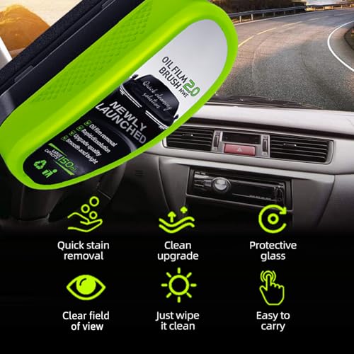2PCS Automotive Oil Film Cleaning Brush, 2026 Upgrade 2.0 Oil Film Remover Improves Clarity and Visibility for Car Windows, 150ml Universal Windshield Cleaning Brush for All Glass Surfaces