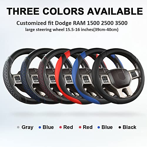 West Llama Customized Auto Car Steering Wheel Cover for Dodge RAM 1500 2500 3500, 15.5-16 inch (Black+Blue-Large Size) - color: A-Black+Blue, size: Large Size (15 ½''-16'')