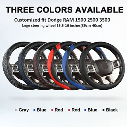 West Llama Customized Auto Car Steering Wheel Cover for Dodge RAM 1500 2500 3500, 15.5-16 inch (Black+Blue-Large Size) - color: A-Black+Blue, size: Large Size (15 ½''-16'')