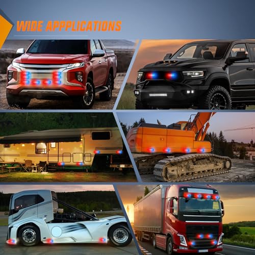 Nilight 4PCS LED Strobe lights 12V 24V Sync Feature Red Blue 24LED Emergency Hazard Warning Lights with Controller Hard Wire or Cigarette Lighter Plug for Car Truck RVs Campers - color: Red Blue w/Controller