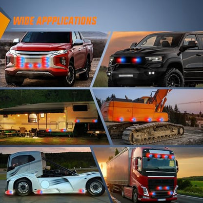 Nilight 4PCS LED Strobe lights 12V 24V Sync Feature Red Blue 24LED Emergency Hazard Warning Lights with Controller Hard Wire or Cigarette Lighter Plug for Car Truck RVs Campers - color: Red Blue w/Controller