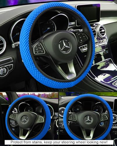 Hiflyer Universal 14.5-15 Inch Steering Wheel Cover, Soft Microfiber Car Wheel Cover, Blue - color: Blue