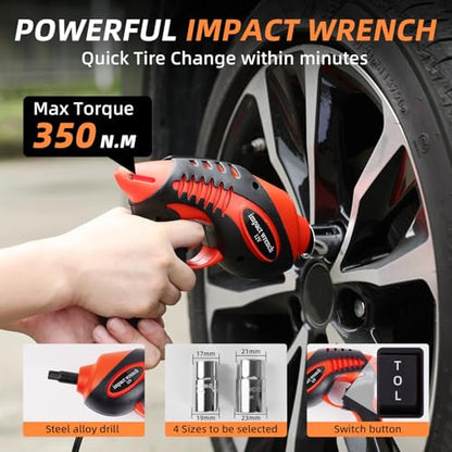 STANDTALL Electric Car Jack Kit 5 Ton 12V Electric Jack for Car with Impact Wrench and Tire Inflator Pump for SUV Sedan Truck Change Tires Garage Repair - color: Red Jack+Impact Wrench